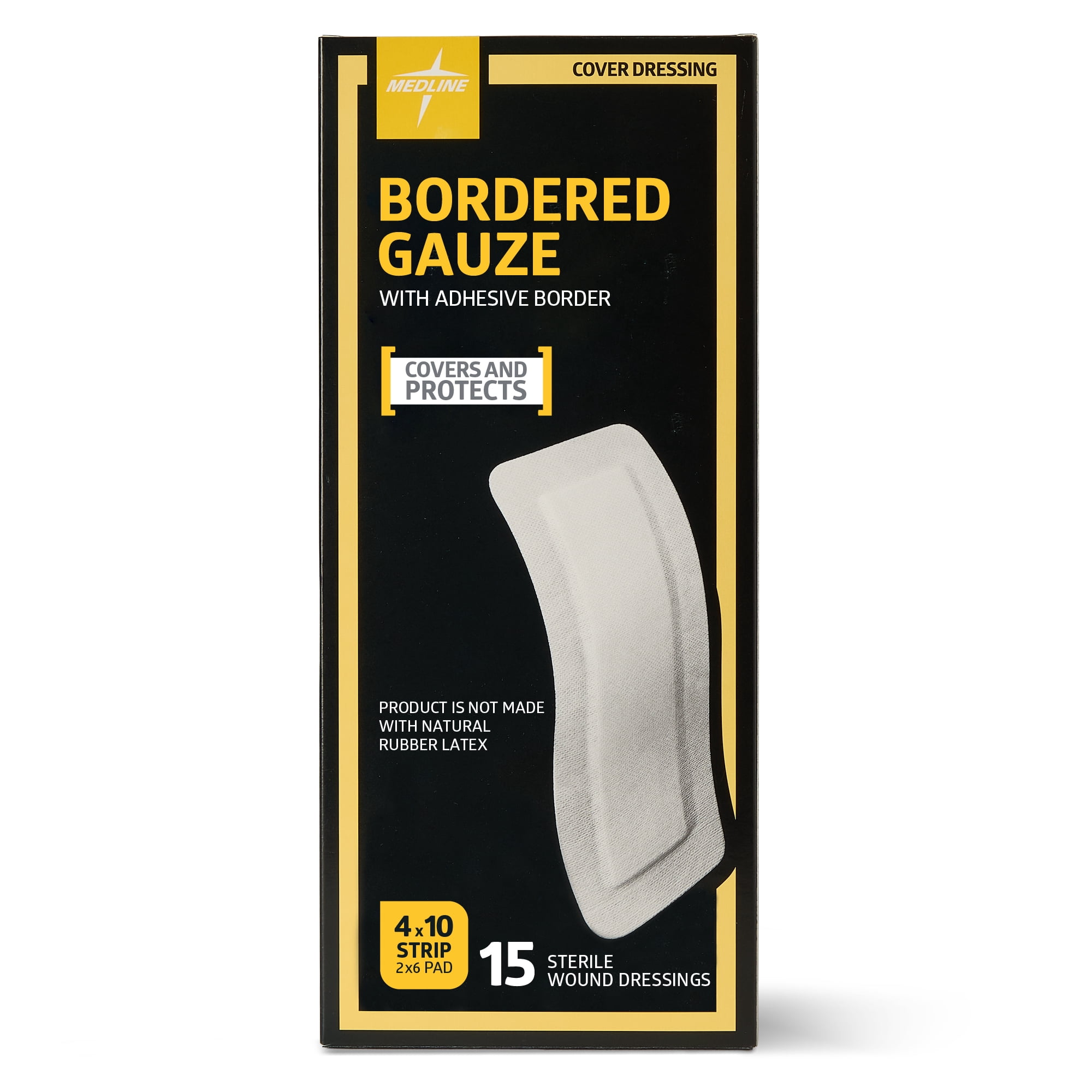 Medline Bordered Gauze, Adhesive Island Wound Dressing, Sterile, 4"x10", 15 Count