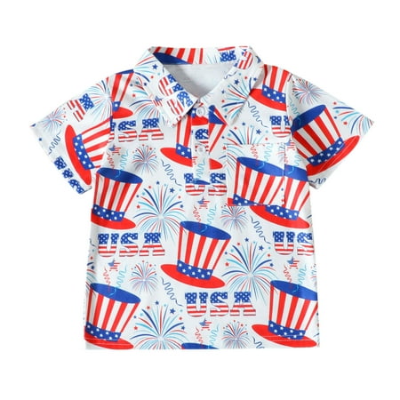 

Toddler Boys Girls Short Sleeve 4th Of July Kids Tops T Shirt With Pocket Playwear Set Toddler Kids Child