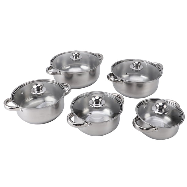Juego De Ollas De Acero Inoxidable, Juego De Utensilios De Cocina De Acero Inoxidable, Elegante, Apto Para Lavavajillas, 5 Piezas Con Tapas Para Cocina
