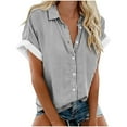 thumbnail image 5 of QUNYINEY Casual Women Button Down Shirts Collared Striped Short Sleeve Blouses Loose Beach Shirts, 5 of 5