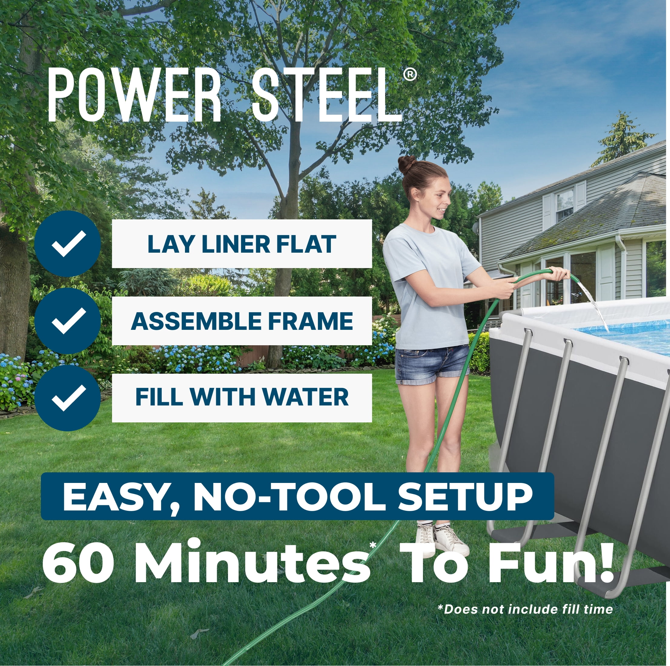 Bestway Power Steel 18’ x 9' x 48” Metal Frame Above Ground Pool, Gray