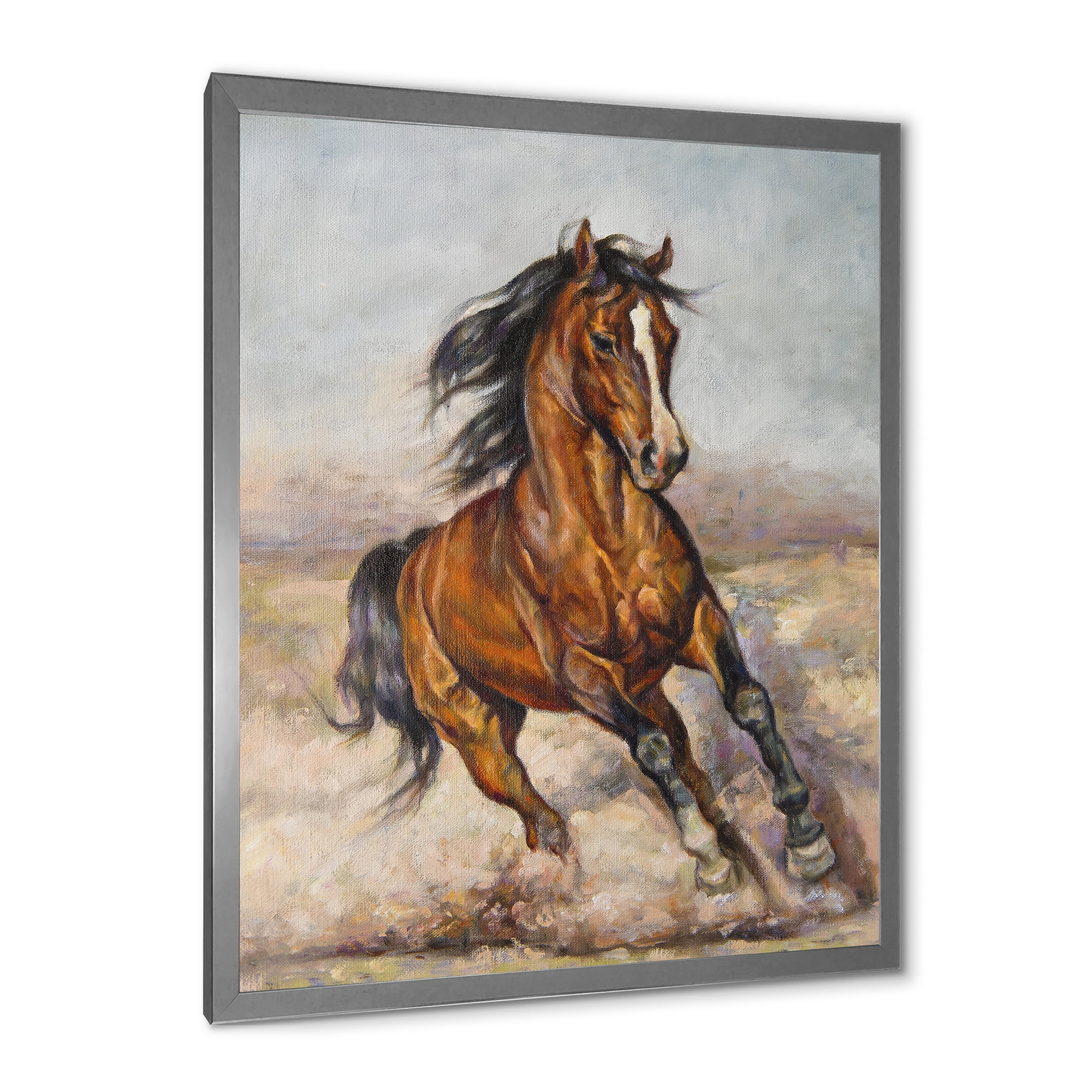 Designart 'A Brown Horse In The Race' Farmhouse Framed Art Print