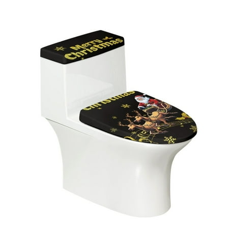 HELLHERO Reindeer Notes Fits All Toilet Shapes Stays in Place 2 Piece Set with Stretch Toilet Cover Toilet Seat Cover Machine Washable
