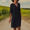thumbnail image 1 of Vestido Vestido casual de mujer Vestido elegante de lino de algodón con manga 3/4 Vacaciones simples Cgtredaw Negro T M para Mujer, 1 of 8