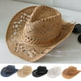 thumbnail image 4 of LQCrafK Outdoor Couple Hat Travel Sunscreen hat Western Cowboy Straw Hat Hand Woven Straw Hat, 4 of 7