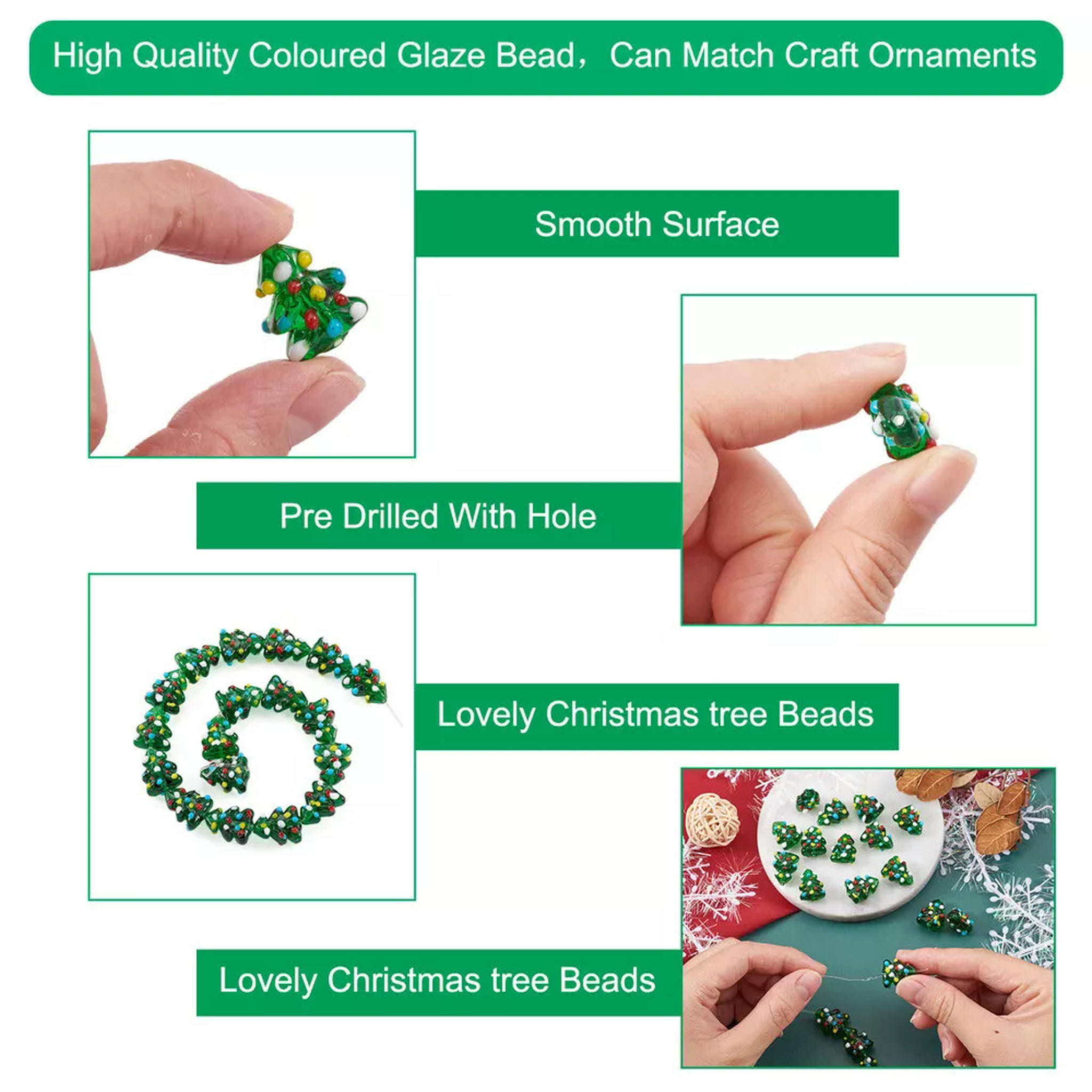 U8MO 20pcs Christmas Tree Handmade Lampwork Glass Beads Bumpy Loose Spacer 17~18mm