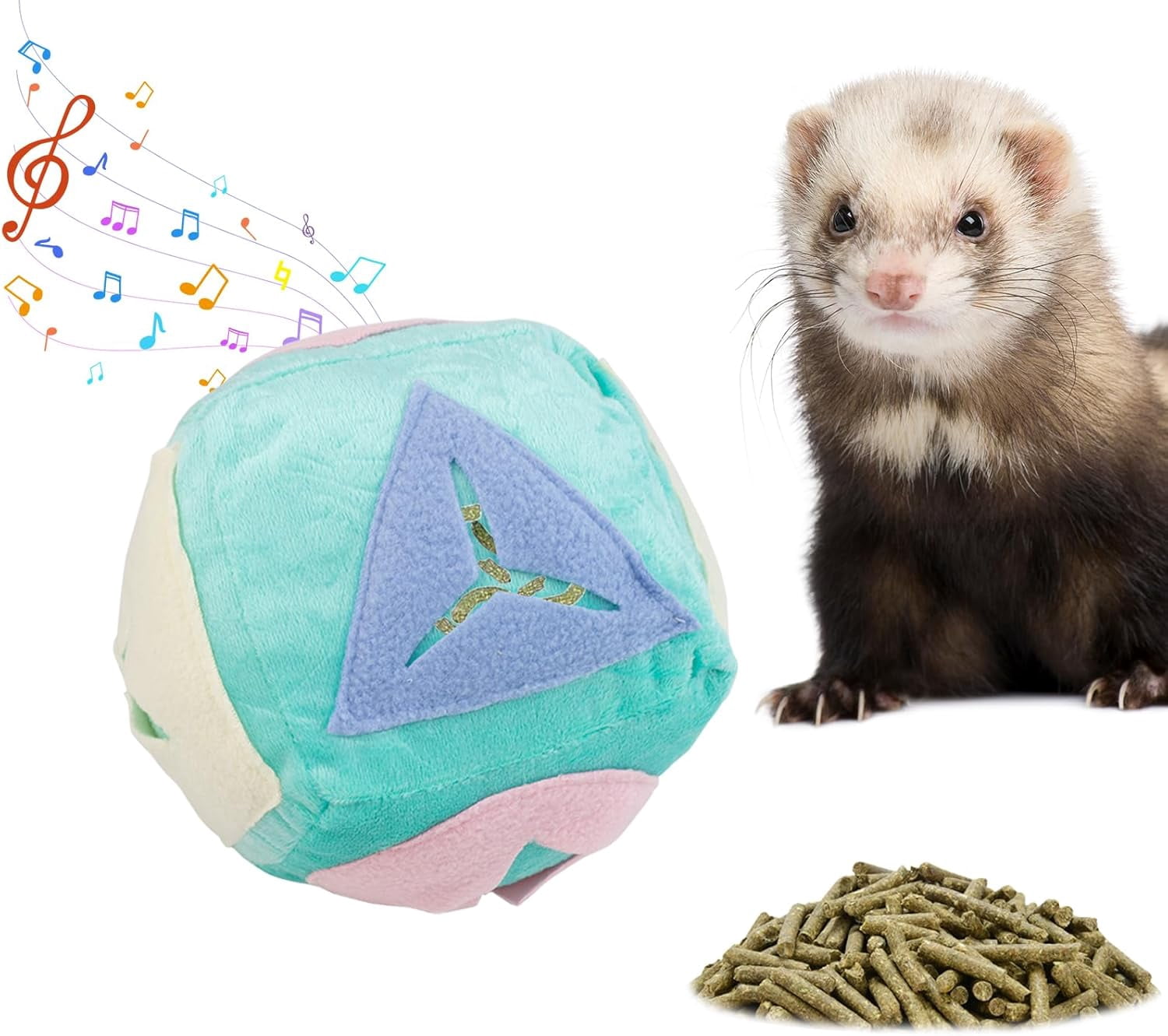 ABCISI Ferret Toy with Bell, Washable Puzzle Feed Game Ferret Foraging Ball Toy for Boredom, Snuffle Ball Treat Dispenser Exercise Ferret Enrichment Toys for Cage, Toys for Ferrets, Hedgehog, Rat