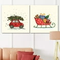 thumbnail image 2 of wall26 - 2 Panel Square Canvas Wall Art - Christmas Theme Drawing of Car Carrying a Pine Tree and a Sled of Gifts - Giclee Print Gallery Wrap Modern Home Art Ready to Hang - 24"x24" x 2 Pan, 2 of 4