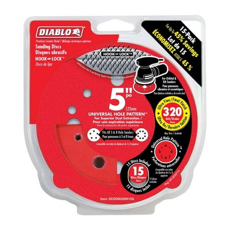 UPC: 0008925136972 | Diablo 5 in. Ceramic Blend Hook and Loop Sanding Disc 320 Grit Ultra Fine 15 pk