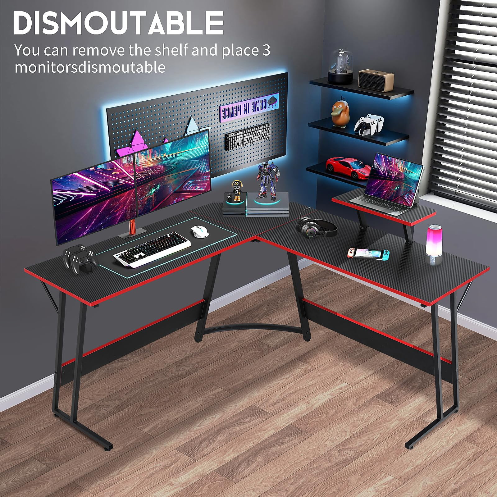 NiamVelo L-Shaped Gaming Desk 50 inches Corner Computer Desk, Home Office Desk with Large Desktop Gaming Table for Adults&Kids,Black