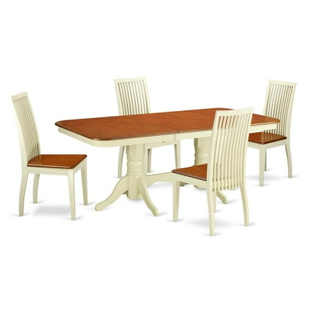 East West Furniture Napoleon 5-piece Wood Dinette Set in Buttermilk/Cherry