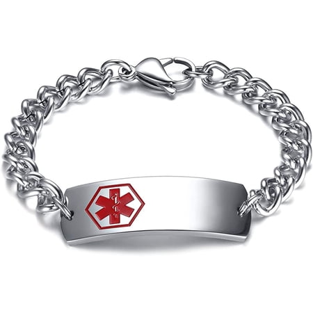 Stainless Steel Medical Alert ID Bracelet – Free Engraving For Men & Women | Diabetes, Allergy, Epilepsy Safety Jewelry