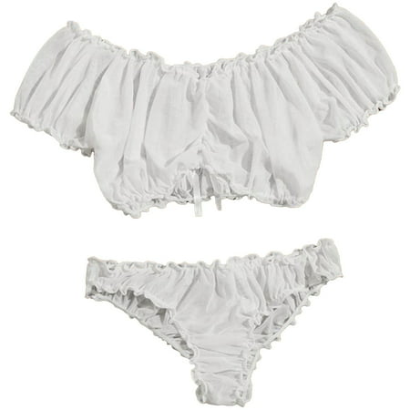 HYSYSB Bra and Panty Set two Piece Underwire mesh Nightgown underwear Women pajamas for Mesh Sleepwear Two Sets Nightgown Plus Size Solid and Shorts Sets matching Bra and Panty Sets White S