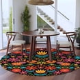 thumbnail image 4 of Round Area Rug 5 Ft, Colorful Mexico Washable Non-Slip Circle Carpet for Living Room/Bedroom, Modern Abstract Flowers Leaf Orange Green Low-Profile Runner Mats Collection Rugs for Indoor, 4 of 7