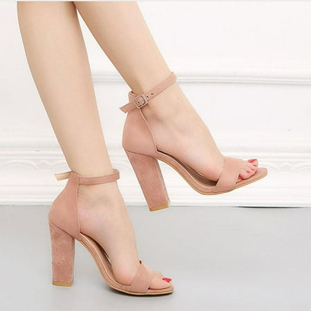 

Sunvit Heeled Sandals for Women- New Style Fish Mouth Square Heels Casual Party Open Toe Flock Summer Sandals #11 Pink-9