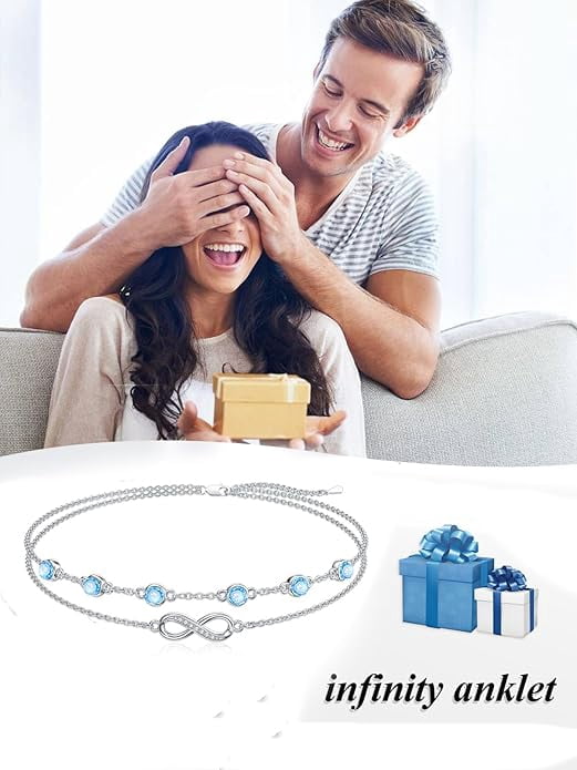CACA LADY Women's 925 Sterling Silver Adjustable Anklet Endless Love Symbol Anklet Adjustable Plus Size Large Valentine's Day Mother's Day Gift for Her