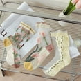 thumbnail image 2 of Zhengup 3 Pairs Women Floral Sheer Sock Elastic See Through Socks Summer Thin Mesh Lace Jacquard Socks Cottagecore Accessories, 2 of 7