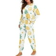 thumbnail image 2 of Yuyamidu Pineapple Long Sleeve Pajama Pants Set for Women 2 Pcs Lemon Jogger Sleepwear Novelty Crewneck Sleepwear Size L Daily Wear Clothes for Fall Winter, 2 of 7