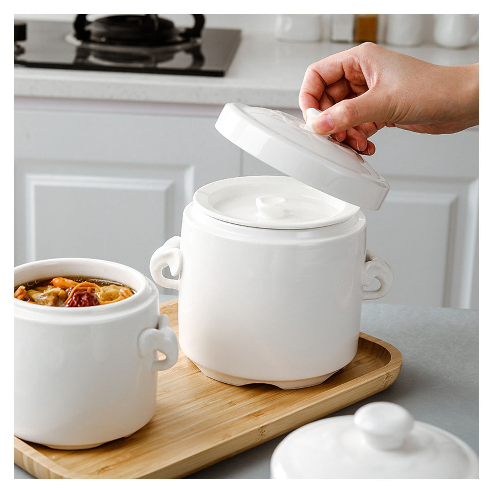 Ceramic stew pot, stew pot for braised food, dessert bowl, soup tureen with lid, soup bowl, instant noodle bowl, steamed egg bowl, double handle lid