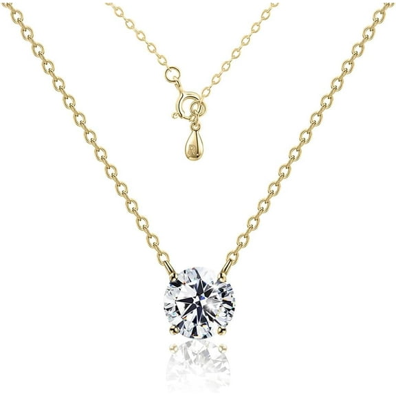 Leander STUNNING FLAME 1.0-3.0 Carat Sterling Silver Cubic Zirconia Necklace for Women | 1 ct Simulated Diamond | Round CZ Solitaire Gold Pated Dainty Pendant Necklace, 40 5cm Chain