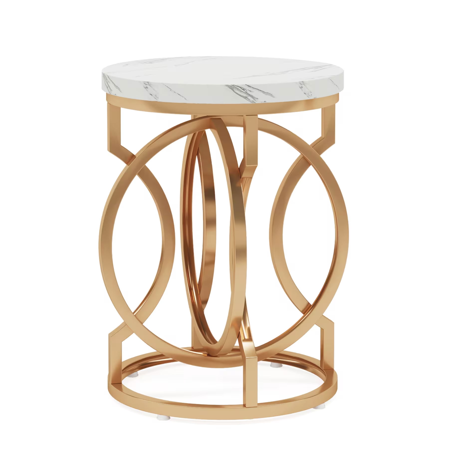 MAYEERTY Round End Table, Modern Bedside Table with Faux Marble Top and Metal Frame, for Living Room, Bedroom, Small Spaces
