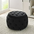 thumbnail image 2 of Partner Furniture 28" Round Velvet Tufted Storage Ottoman in Black, 2 of 7