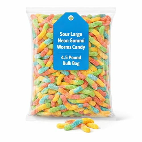Sour Large Neon Gummi Worms Candy, 4.5 Pound Bulk Bag