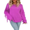 thumbnail image 2 of Chandail pour Femmes Grande Taille Décontracté Uni à Manches Longues Col à Franges Tricot, 2 of 7