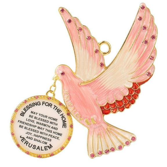 Matashi English Judaica Pink Dove Home Blessing Hanging Wall Ornament w/  Crystals