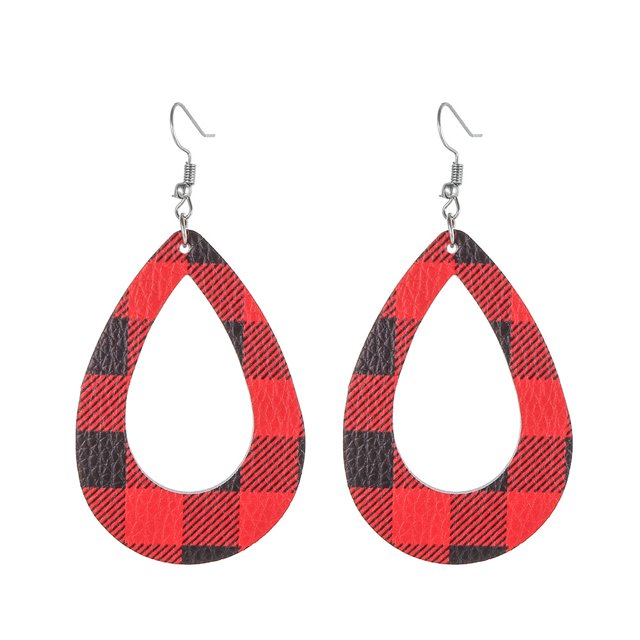 Pendientes de traje de cuero con copos de nieve navideños Pendientes de cuero con gotas de agua a cuadros rojos Joyas navideñas Opción de regalo versátil