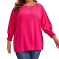 thumbnail image 6 of Agnes Orinda Women's Plus Size Chiffon Tops Batwing Ruffle Long Sleeve Casual Loose Shirts Blouses 1X Hot Pink, 6 of 7