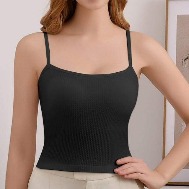 Clearance under 5!Sevevn Fashion Women Solid Color Wireless Fixed Cup Thread Camisole Integrated Type Daily Bra Black Free Size Summer Clearance