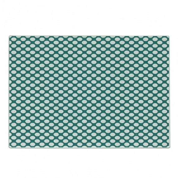 Teal Cutting Board, Polka Dotted Pattern Traditional Style European Inspired and Vibrant Colored Image, Decorative Tempered Glass Cutting and Serving Board, Small Size, Teal White, by Ambesonne