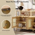 thumbnail image 6 of Bohemian Rattan Buffet Cabinet 60 Inch, Solid Wood Storage with Push-Open Doors & Adjustable Shelves for Living Dining Rooms, Natural, 6 of 10