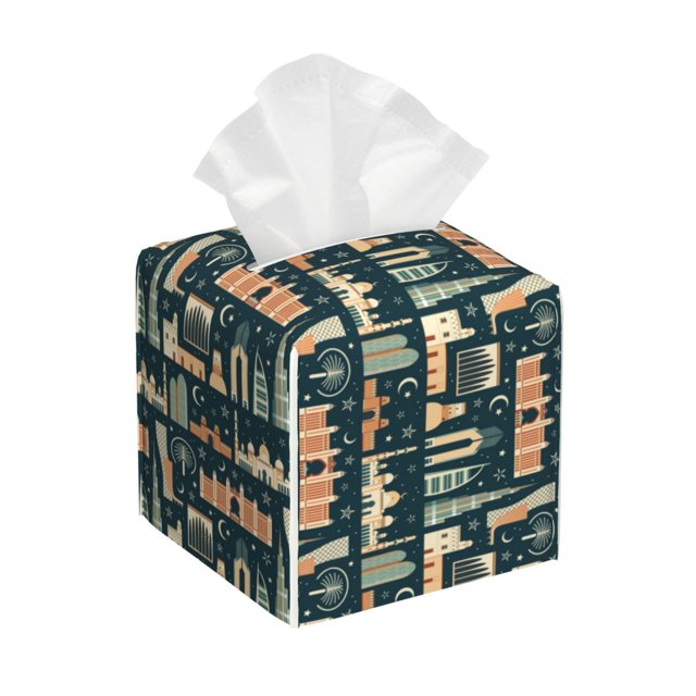 Balery UAE Travel1 1 Porta Pañuelos de Cuero con Estampado – Funda Moderna Cuadrada para Caja de Pañuelos, Dispensador 5x5x5''
