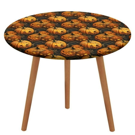 

Bybiment Round Fitted Tablecloth with Elastic Edge Halloween Pattern Spooky Bed Leaves Decorative Tablecloth Table Cover 47 Inch