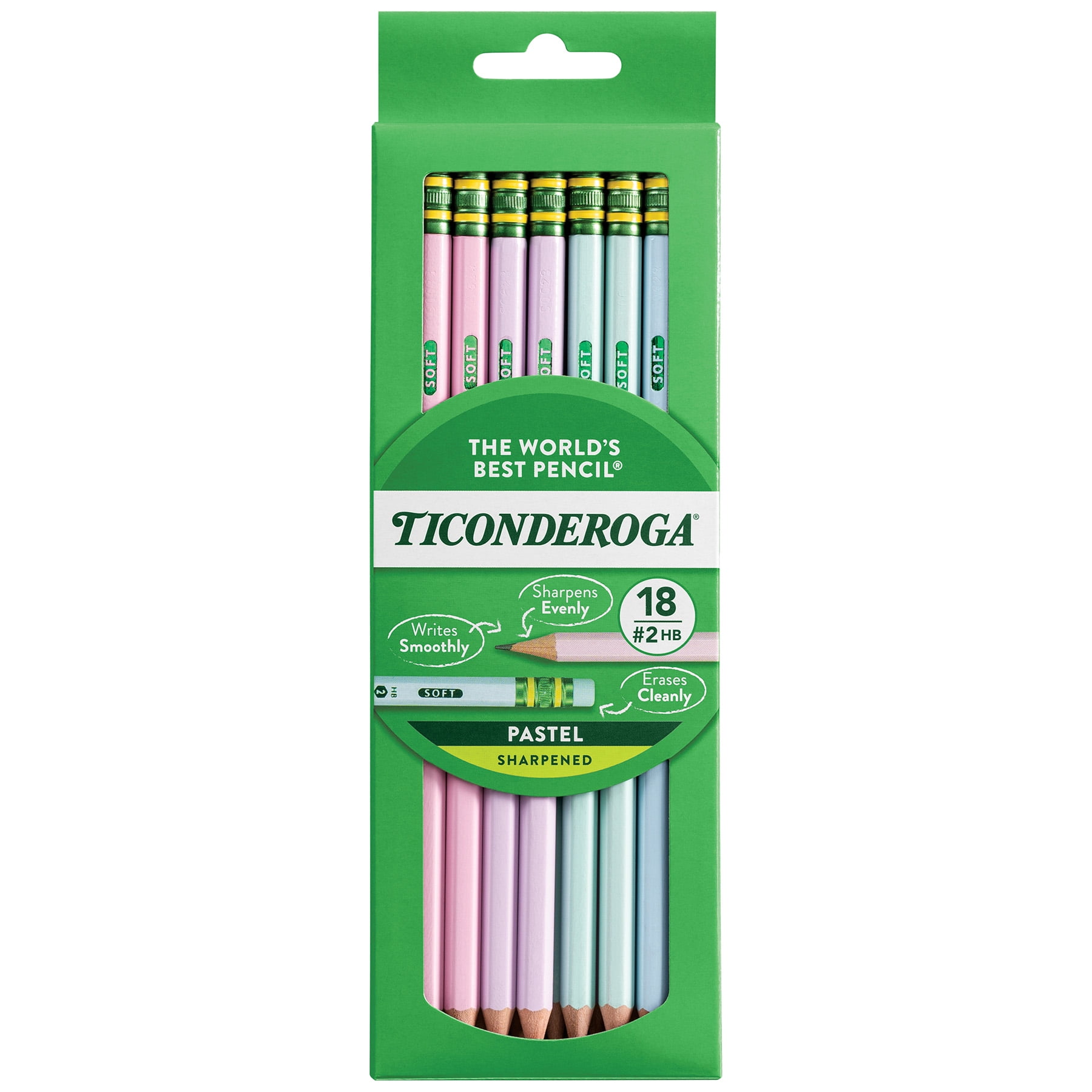 Ticonderoga Wooden Pencil Pastel, Sharpened, 18 Per Pack, 3 Packs