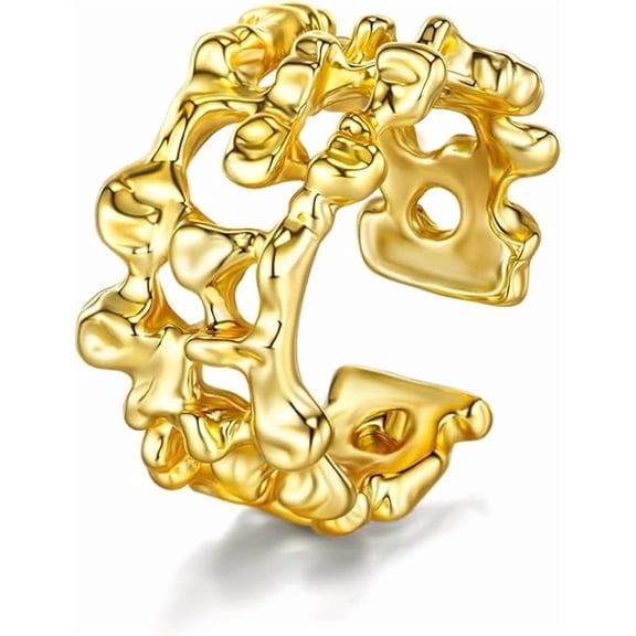 SNGIA Gold Adjustable Open Ring for Women, Chunky Irregular Textured Shell Style Statement Ring