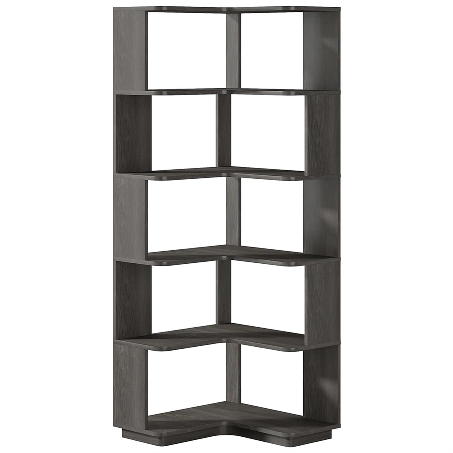 Demi Bonn 6 Tier Bookshelf with Anti-Drop Panel, Corner Bookcase Storage Organizer, 64" Tall Display Standing Shelf Unit for Bedroom, Living Room, Dark Gray