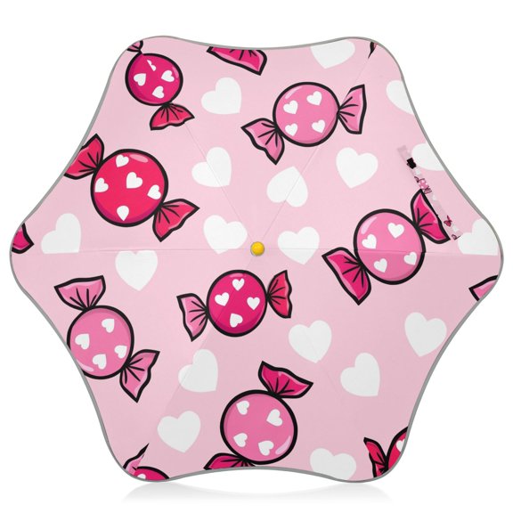 Heart Shaped Candy Kids Umbrella Rain Umbrella Clear Grip Handle Folding Umbrellas UV50+ 35in