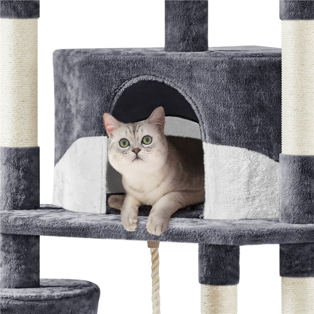 Yaheetech 79'' Multilevel Cat Tree with Basket Scratching Posts Ramp, Dark Gray & White