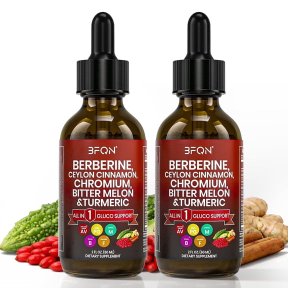 BFQN Organic Berberine Liquid Drops with Ceylon Cinnamon – Herbal Supplement for Men & Women, Blood Sugar & Metabolic Support, 2 fl oz (2-Pack)