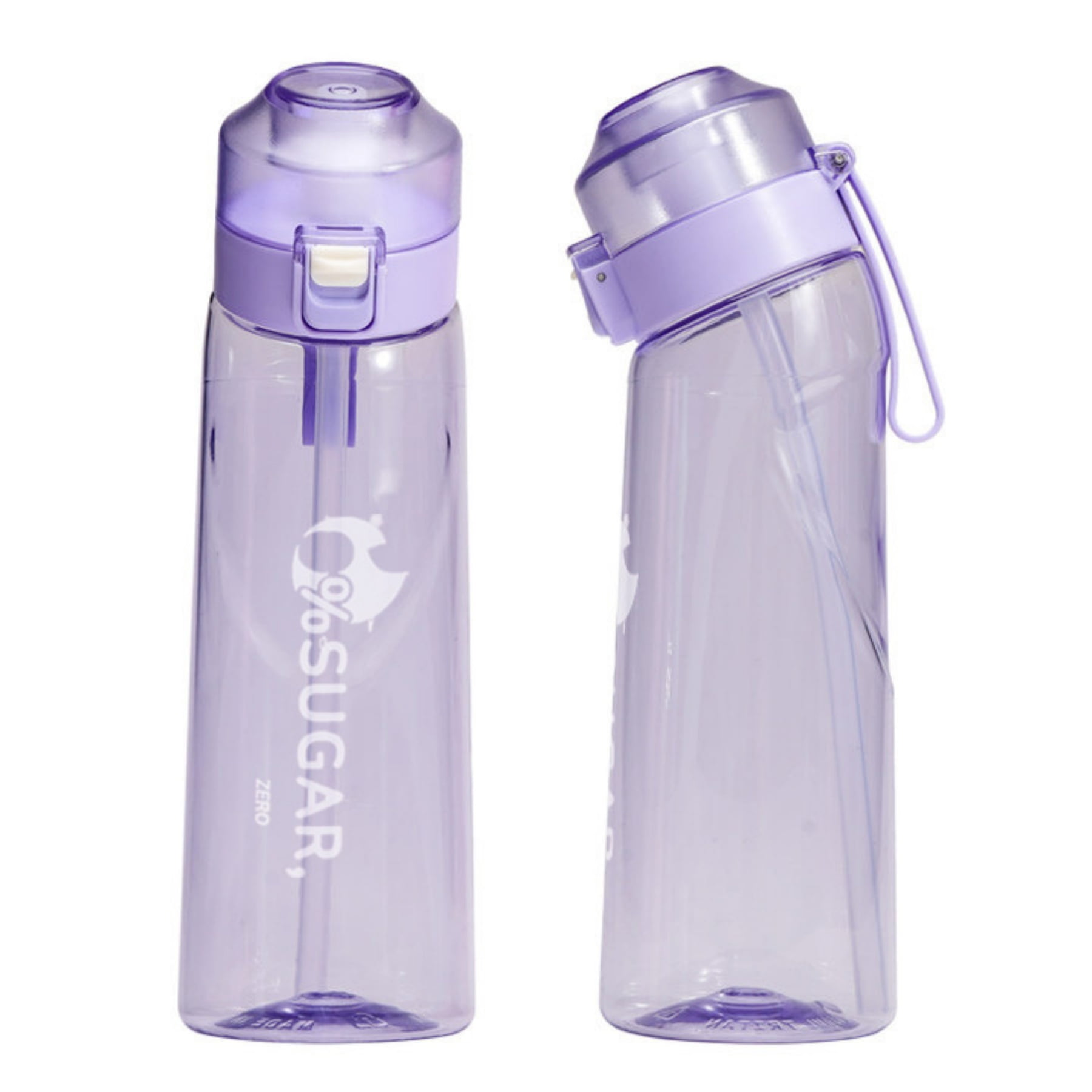 Clear Scented Water Bottle with 7 Flavor Pods - 650ml BPA-Free Tritan Sports Bottle, Leakproof Fruit Aroma Cup for Fitness, Gym & Outdoor (Purple)