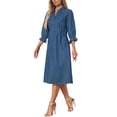 thumbnail image 4 of INSPIRE CHIC Women's Jean Dress Loose Fit 3/4 Sleeve Button Down Midi Denim Dress L Gray Blue, 4 of 6