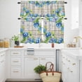 thumbnail image 3 of Blue Hydrangea Kitchen Curtains Valances and Tiers Set of 3 Watercolor Blue Purple Flower Butterfly Wood Grain Tier Curtains and Valance with Rod Pocket for Small Windows, 27.5"x24", 3 of 9