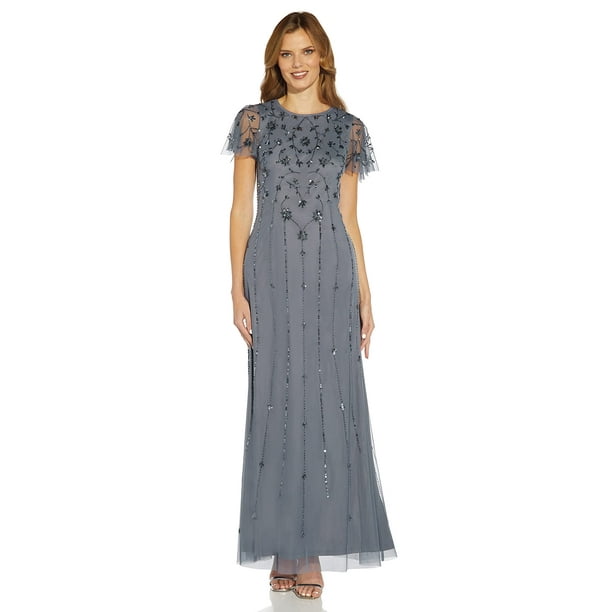 Adrianna Papell Women s Beaded Long Gown Dusty Blue 8 Walmart