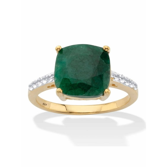PalmBeach Jewelry Genuine Cushion-Cut Green Emerald And White Topaz Two-Tone Cocktail Ring 4.60 TCW Gold-Plated Sterling Silver