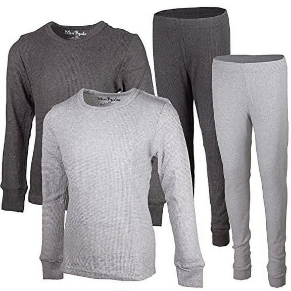 MISS POPULAR Girls 2-Pack Thermal Waffle Active Base Layer Sets| Long Sleeve Shirt and Pants (Combo B, 10/12)