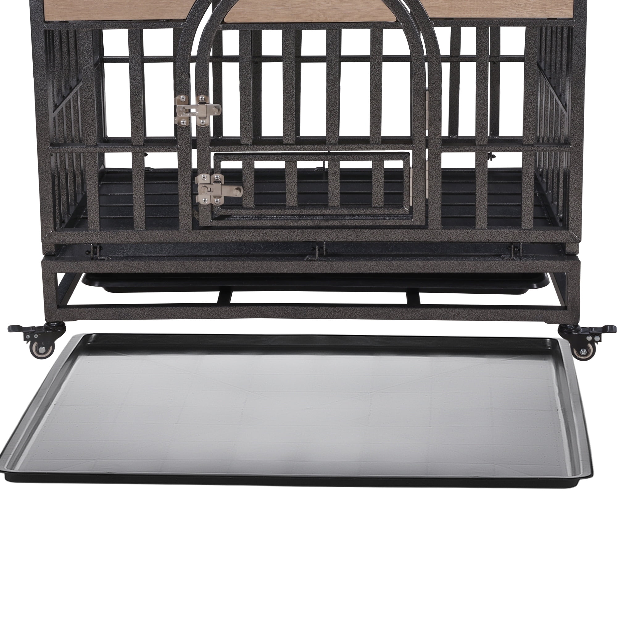 Pefilos 32in Heavy Duty Dog Crate, Furniture Style Dog Cage with Removable Trays and Wheels for High Anxiety Dogs, Gray Pefilos 32in Heavy Duty Dog Crate, Furniture Style Dog Cage with Removable Trays and Wheels for High Anxiety Dogs, Gray