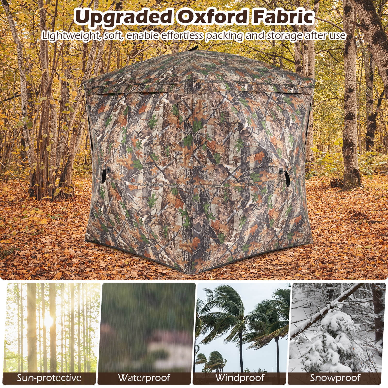 Costway 270° See Through Hunting Blind Tent, 2-3 Person Pop-Up Ground Blind with Windows